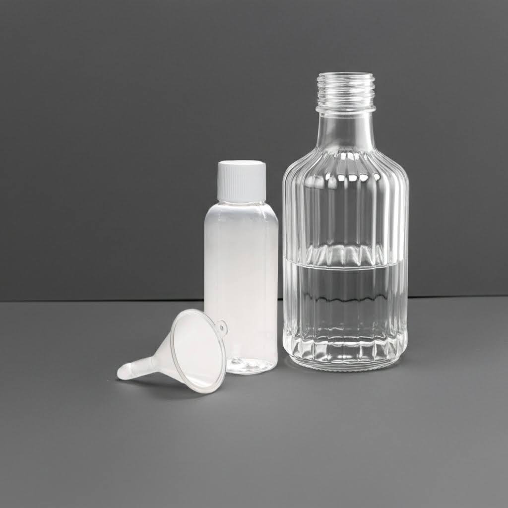 Kunststoffflasche 50 ml mit Abflltrichter und Flasche